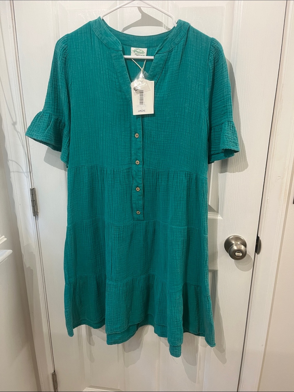 Very J Jade Button-Front Tiered Midi Dress